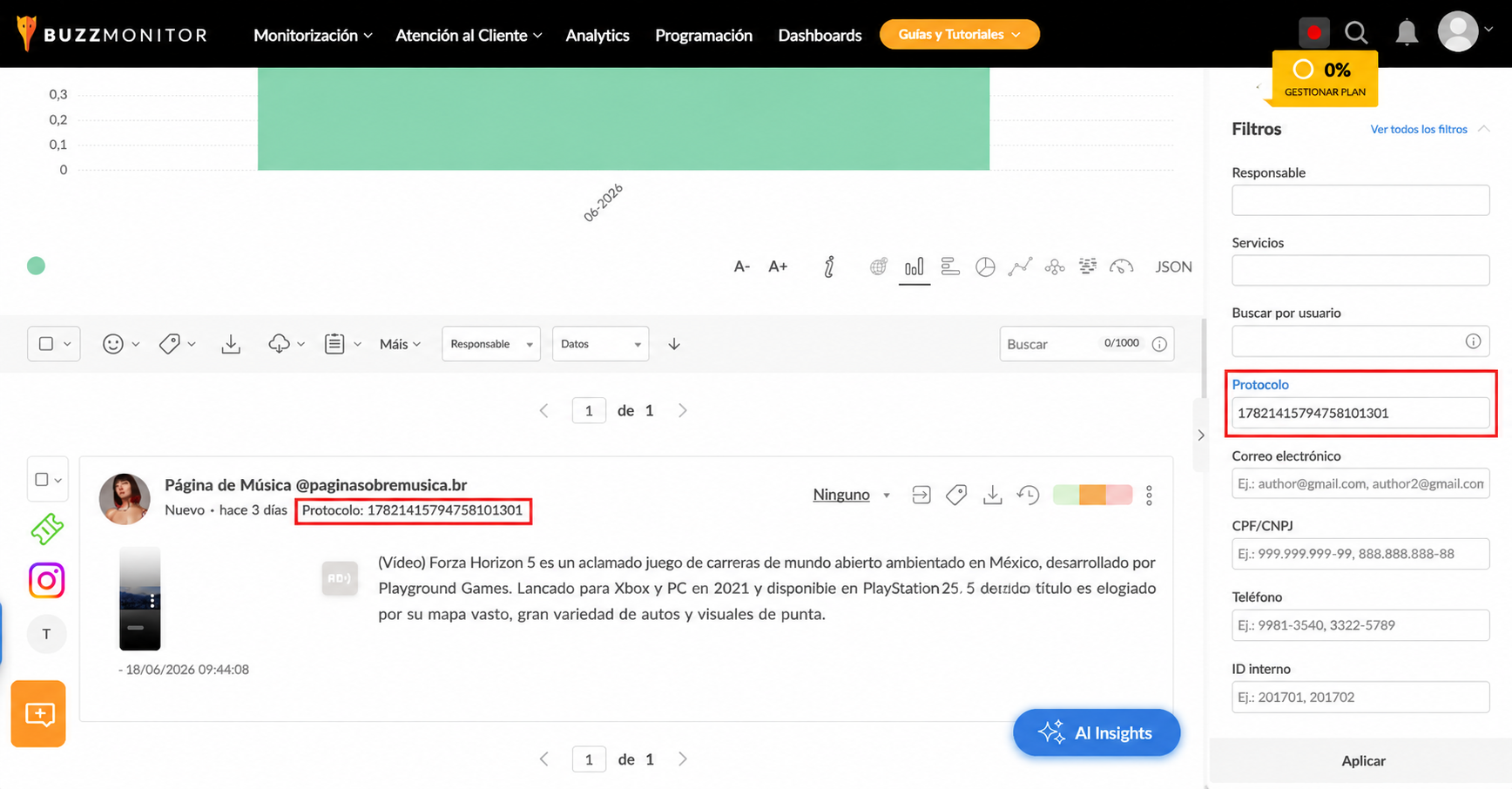 MONITOREO - Protocolo numérico para Tickets