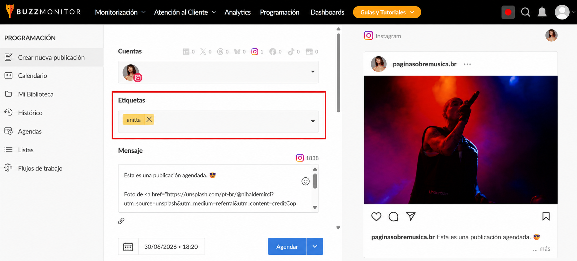 PLATAFORMA - Etiquetado de publicaciones programadas