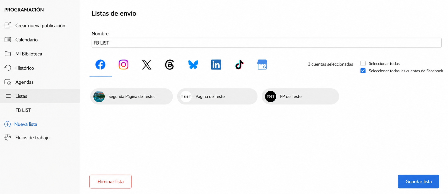 PLATAFORMA - Conservación de listas de envío tras la revocación de perfiles en el módulo de programación